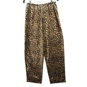 VTG Leopard Print Satin Pajama Pants Womens M Drawstring Relaxed Lounge‎